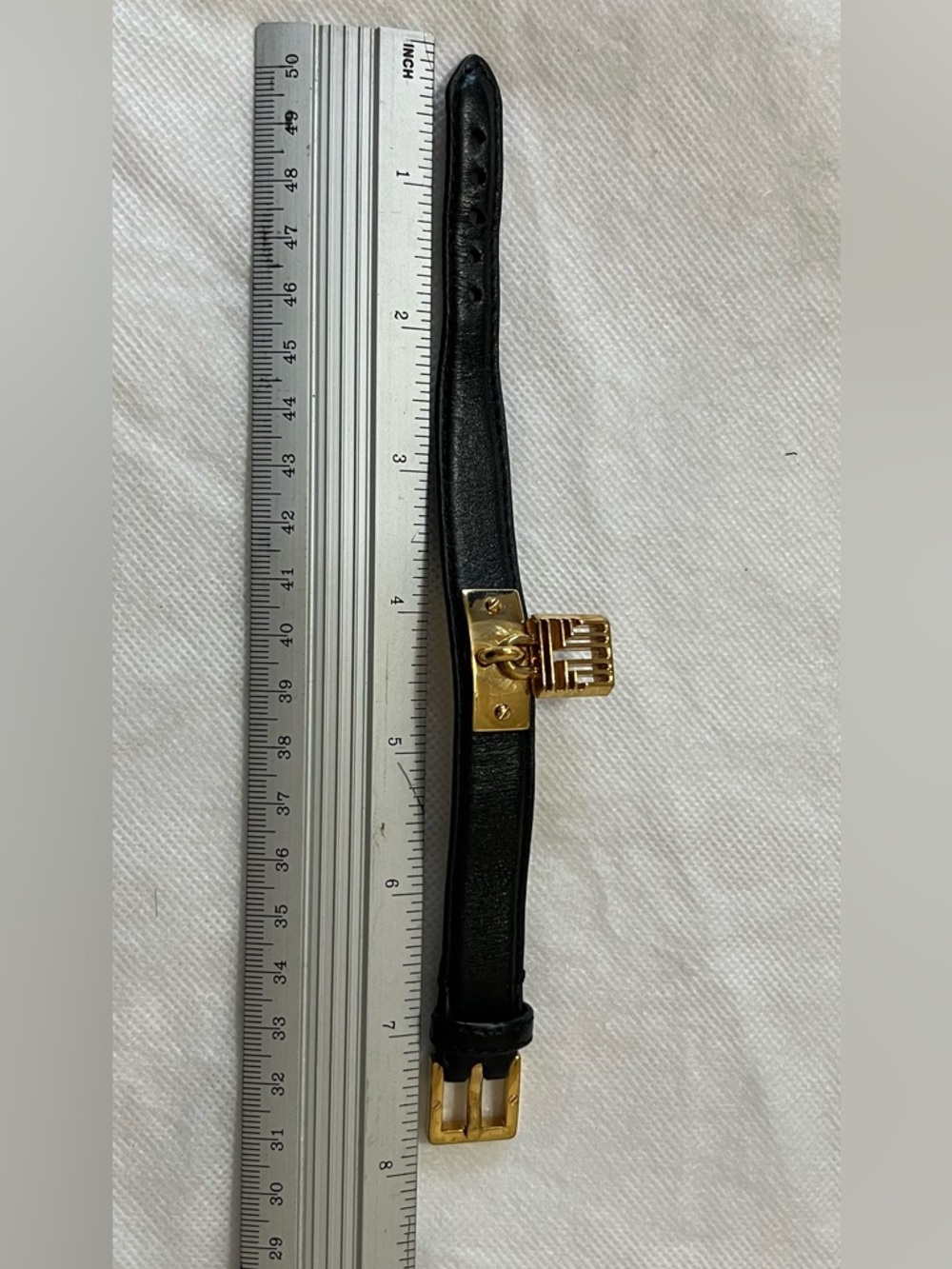 Tory Burch Black Leather Bracelet with Gold Lock Charm